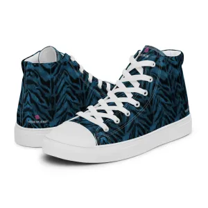 Blue Tiger Striped Men's Sneakers, Animal Print Premium High Top Tennis Shoes For Men (US Size: 5-13) Cream Ankle Boots