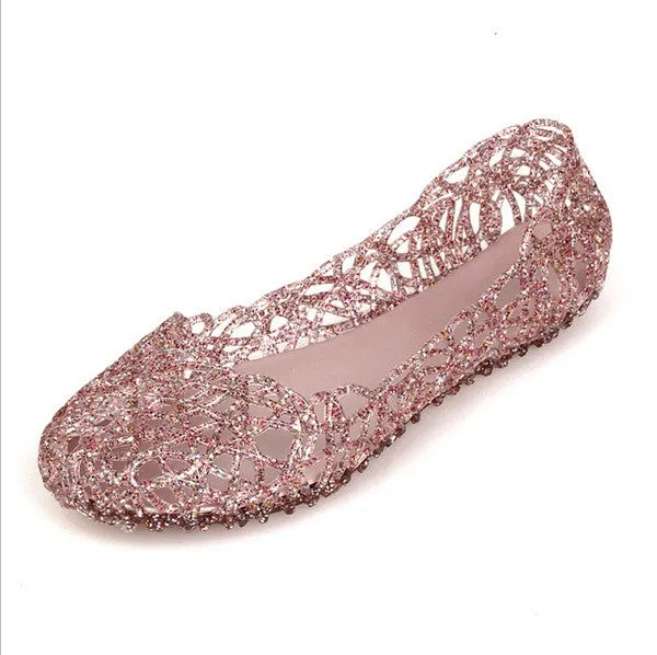 Cheap Price 2017 Summer New Shallow Leisure Women Sandals Soft Crystal Cut out Flat Heel Shoes Female Jelly Shoes drop Shipping Good Shoes For Flat Foot