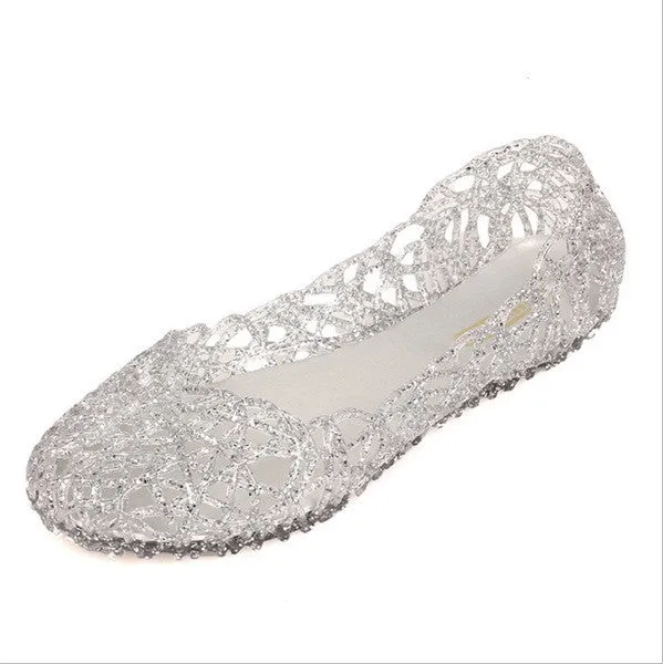 Cheap Price 2017 Summer New Shallow Leisure Women Sandals Soft Crystal Cut out Flat Heel Shoes Female Jelly Shoes drop Shipping Best Work Shoes Flat Feet