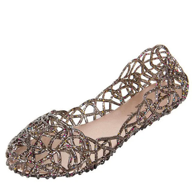 Cheap Price 2017 Summer New Shallow Leisure Women Sandals Soft Crystal Cut out Flat Heel Shoes Female Jelly Shoes drop Shipping Flat Dress Shoe Laces