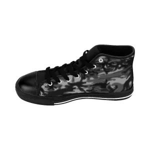Waterproof Leather Boots Dark Grey Camo High-top Sneakers, Camouflage Military Print Men's Designer Tennis Running Shoes