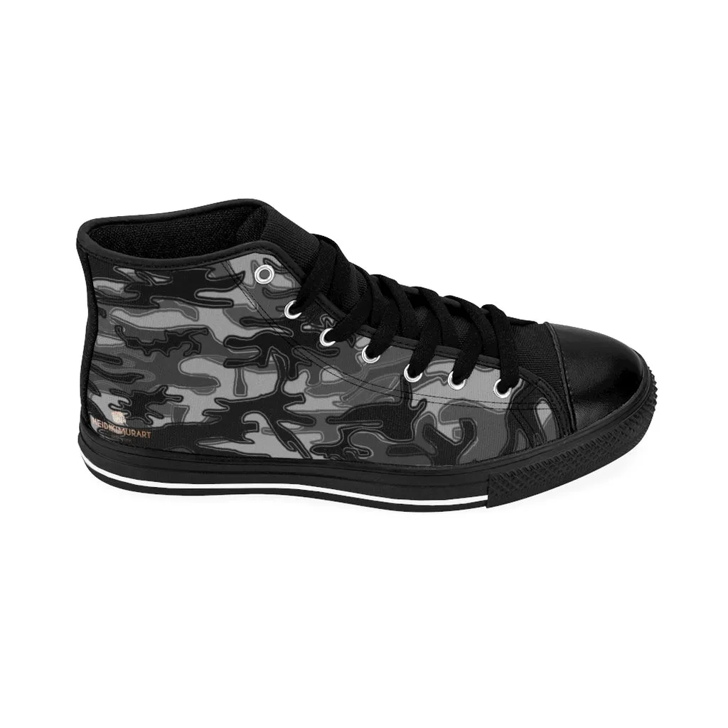 Dark Grey Camo High-top Sneakers, Camouflage Military Print Men's Designer Tennis Running Shoes Heels In Boots
