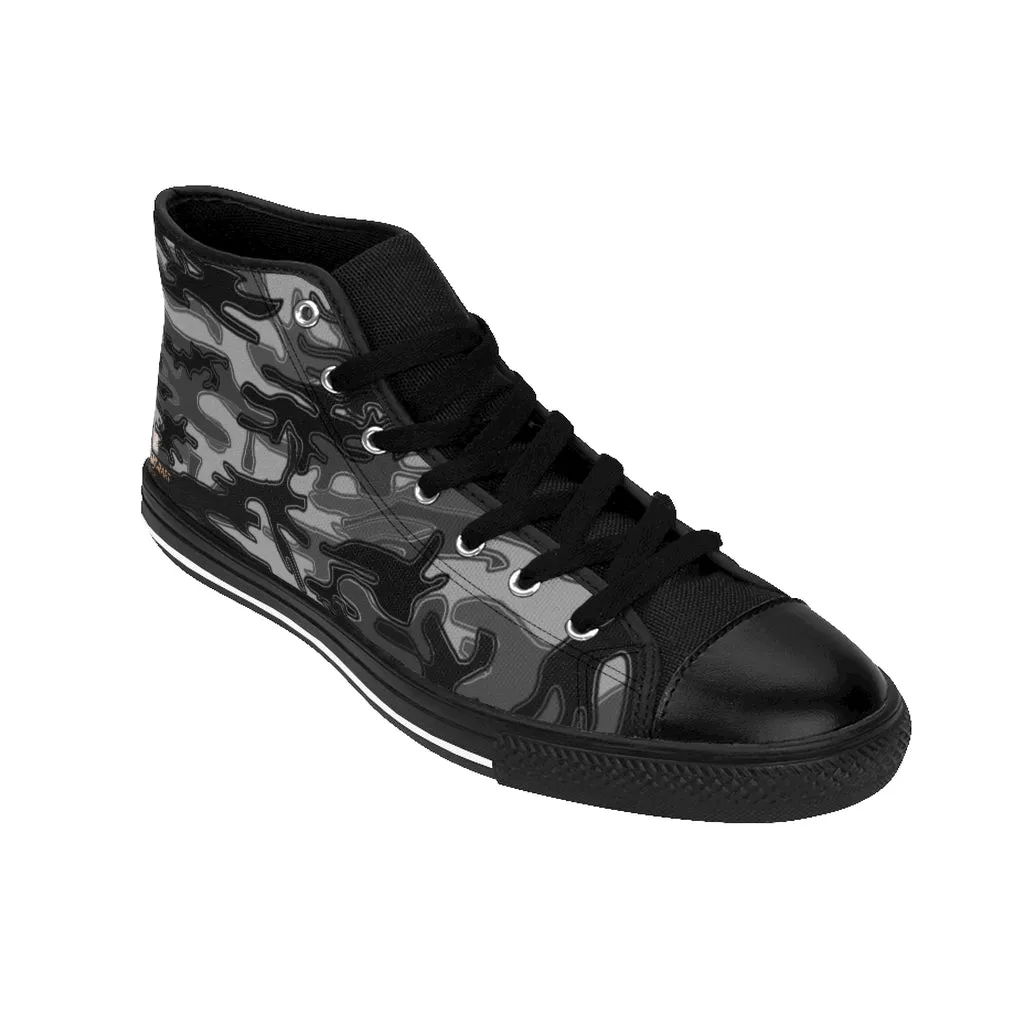 Dark Grey Camo High-top Sneakers, Camouflage Military Print Men's Designer Tennis Running Shoes Lightweight Waterproof Boots