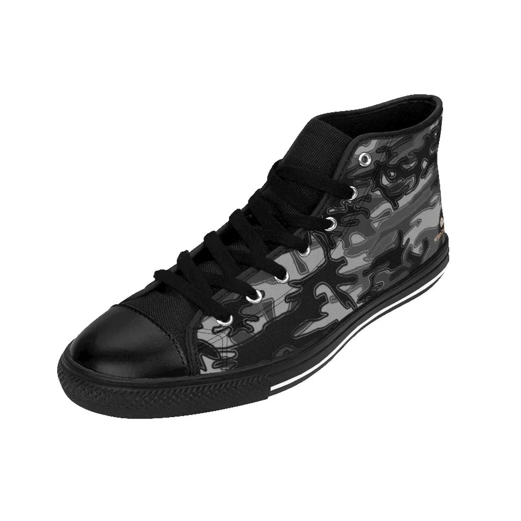 Force 1 Boots Dark Grey Camo High-top Sneakers, Camouflage Military Print Men's Designer Tennis Running Shoes