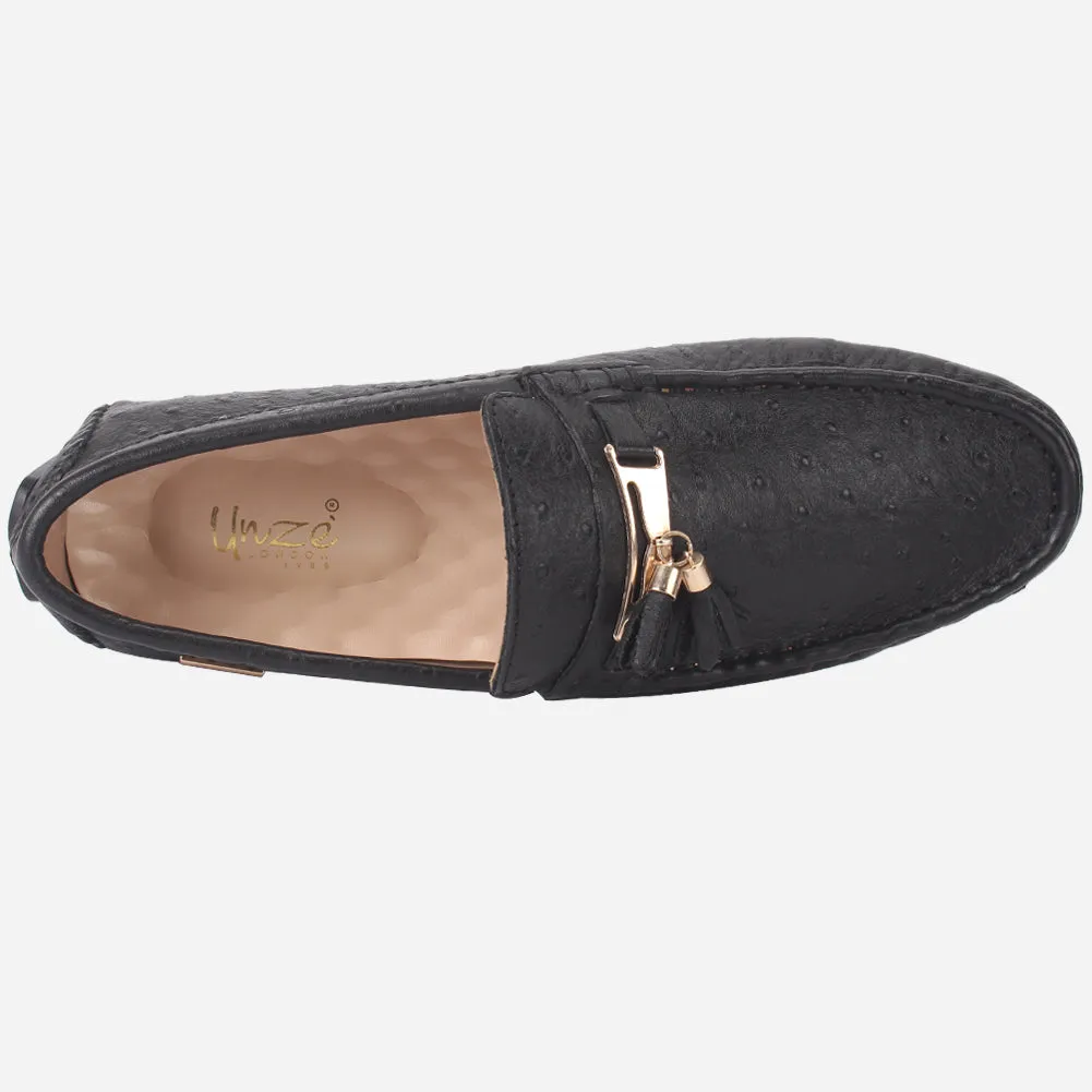 Mens "JOSHEPH" Leather Flat Slip Ons Moccasins Flat Feet Football Shoes