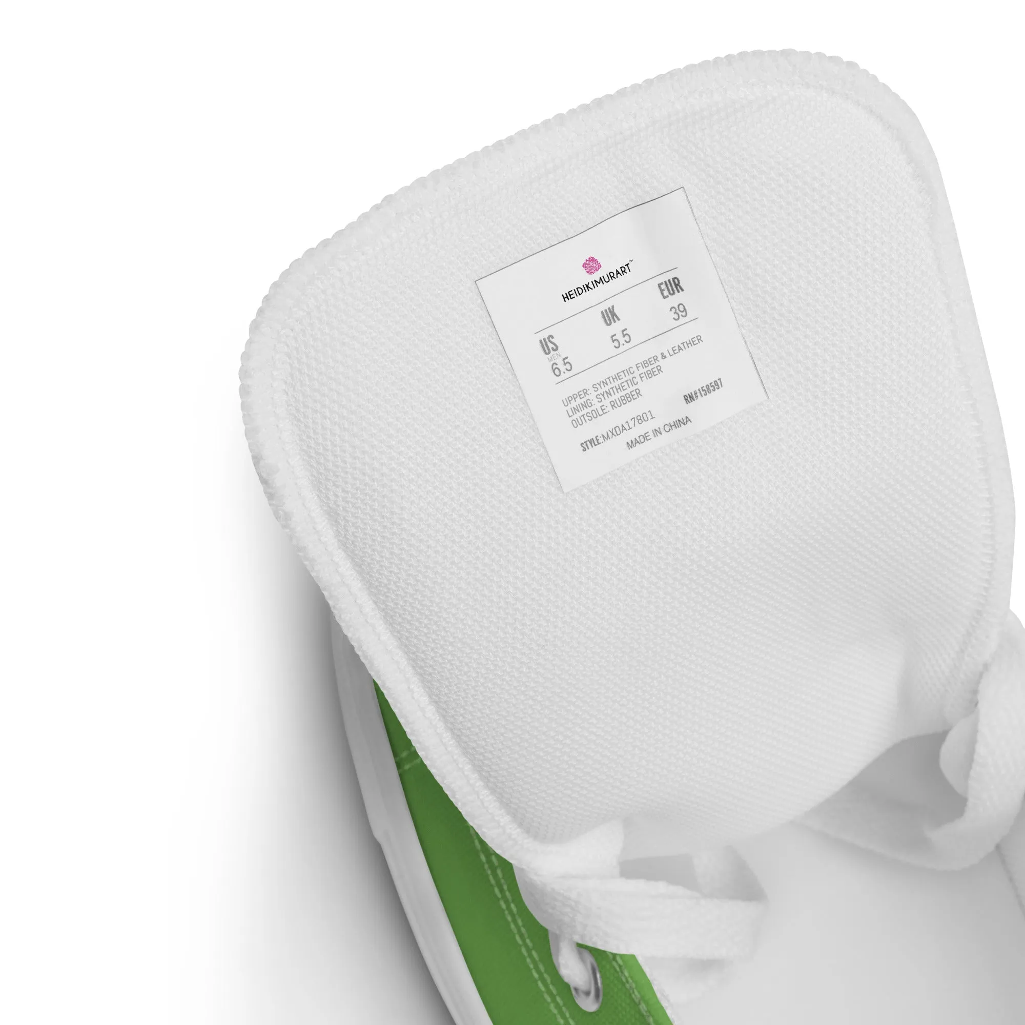 Cute Winter Boots Trend Apple Green Men's High Tops, Solid Green Color Mens High Top Canvas Sneaker Shoes (US Size: 5-13)