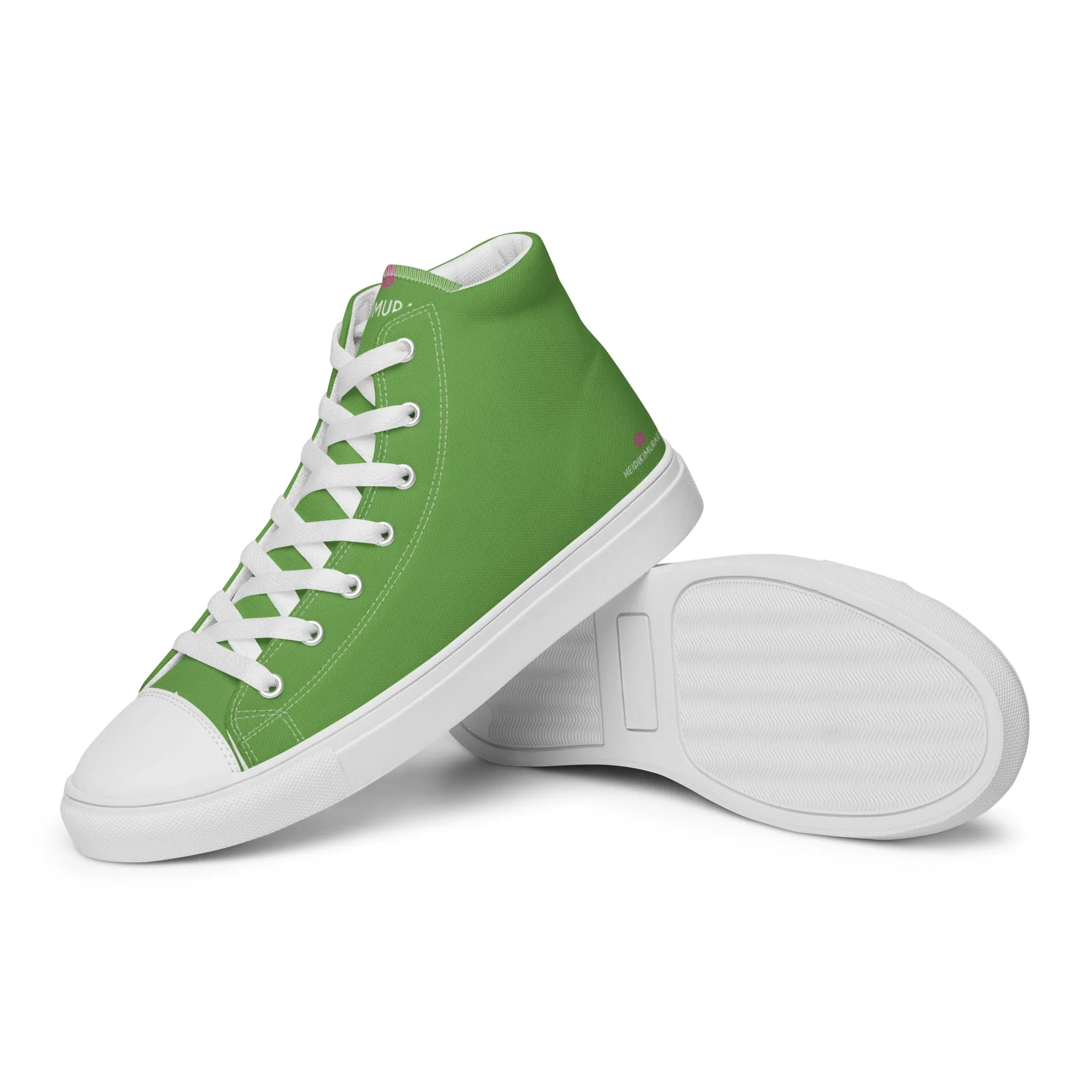 Rhodes Boots Apple Green Men's High Tops, Solid Green Color Mens High Top Canvas Sneaker Shoes (US Size: 5-13)