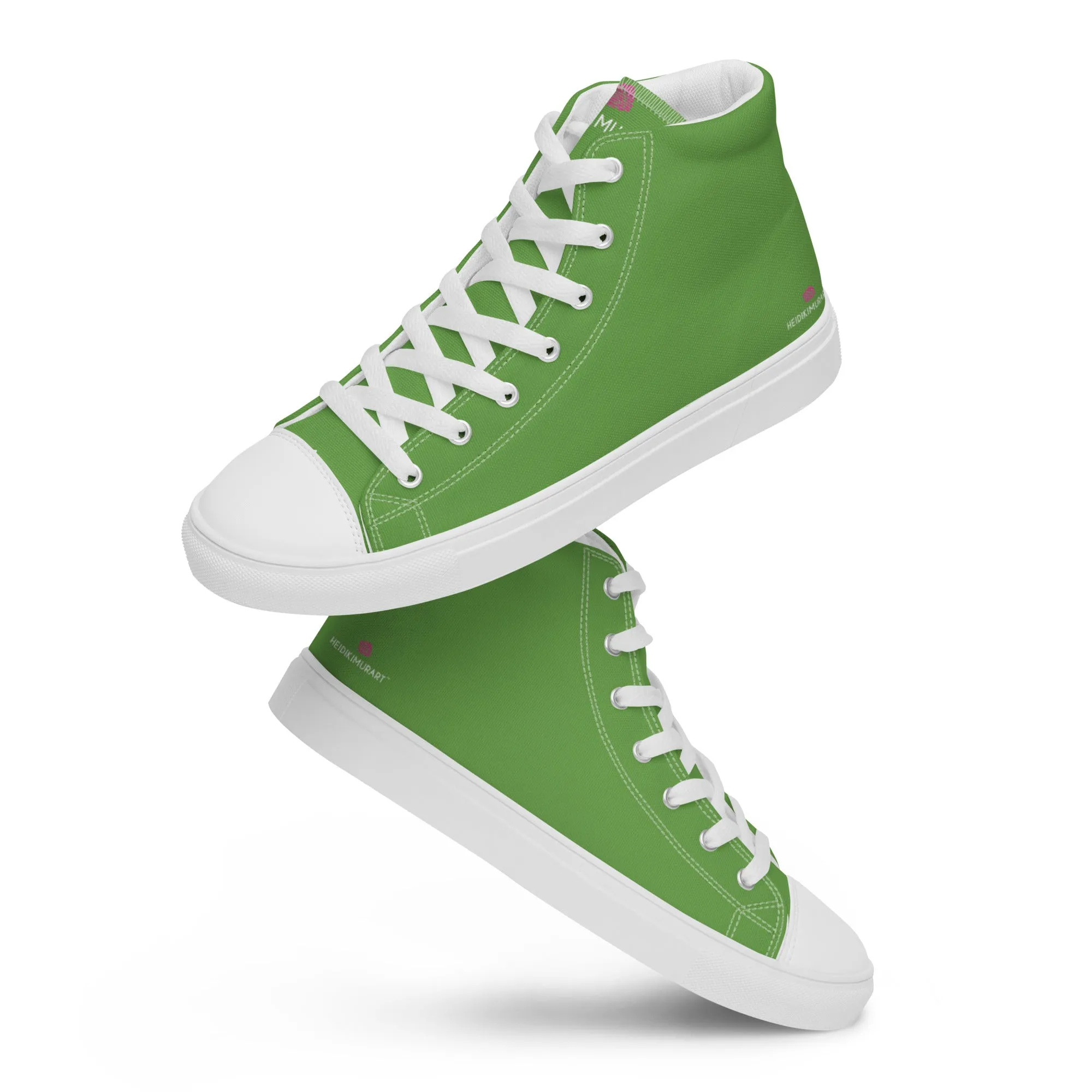 Knee High Boots With Heel Apple Green Men's High Tops, Solid Green Color Mens High Top Canvas Sneaker Shoes (US Size: 5-13)