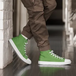 Wwii Boots Apple Green Men's High Tops, Solid Green Color Mens High Top Canvas Sneaker Shoes (US Size: 5-13)