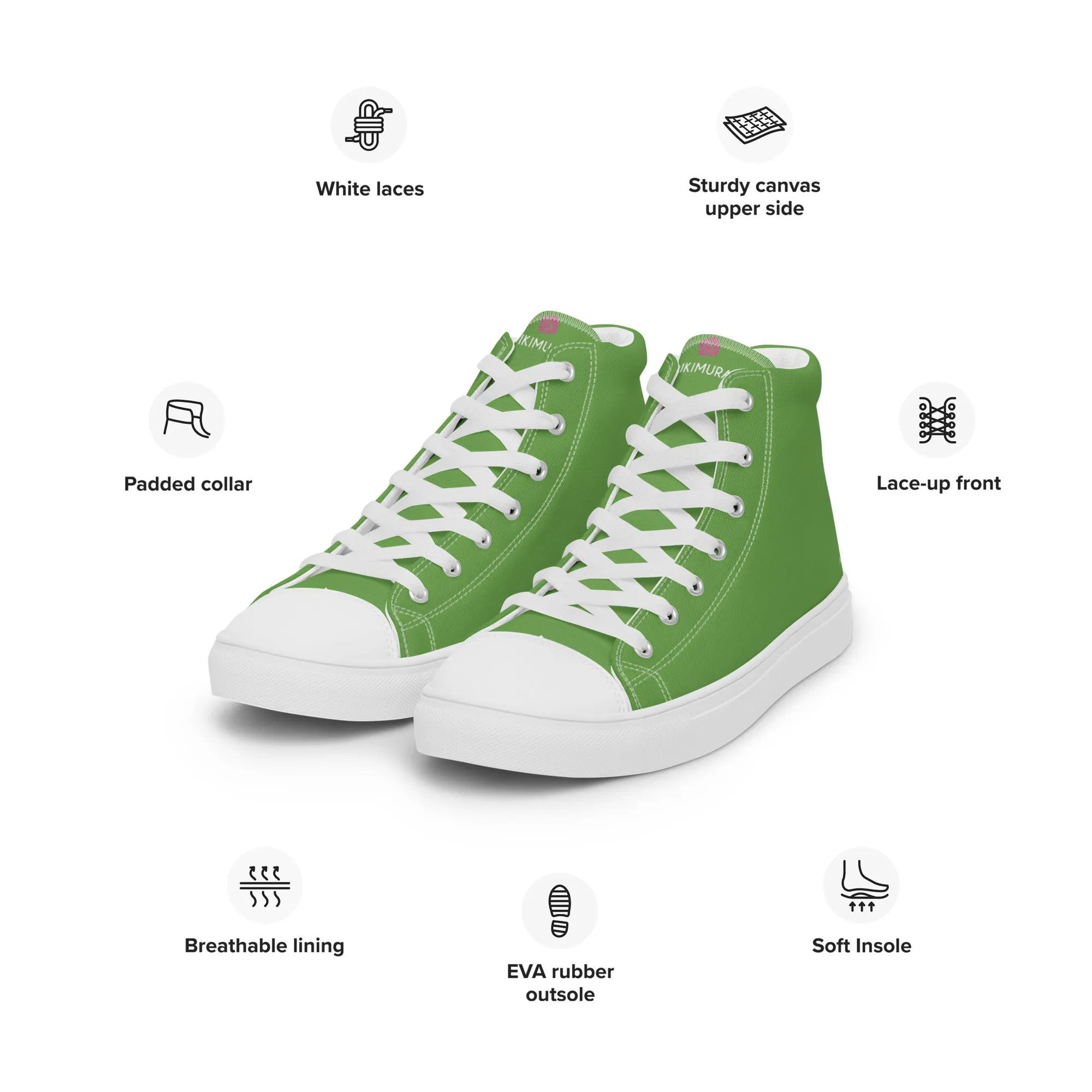 Apple Green Men's High Tops, Solid Green Color Mens High Top Canvas Sneaker Shoes (US Size: 5-13) Boots With Buckles