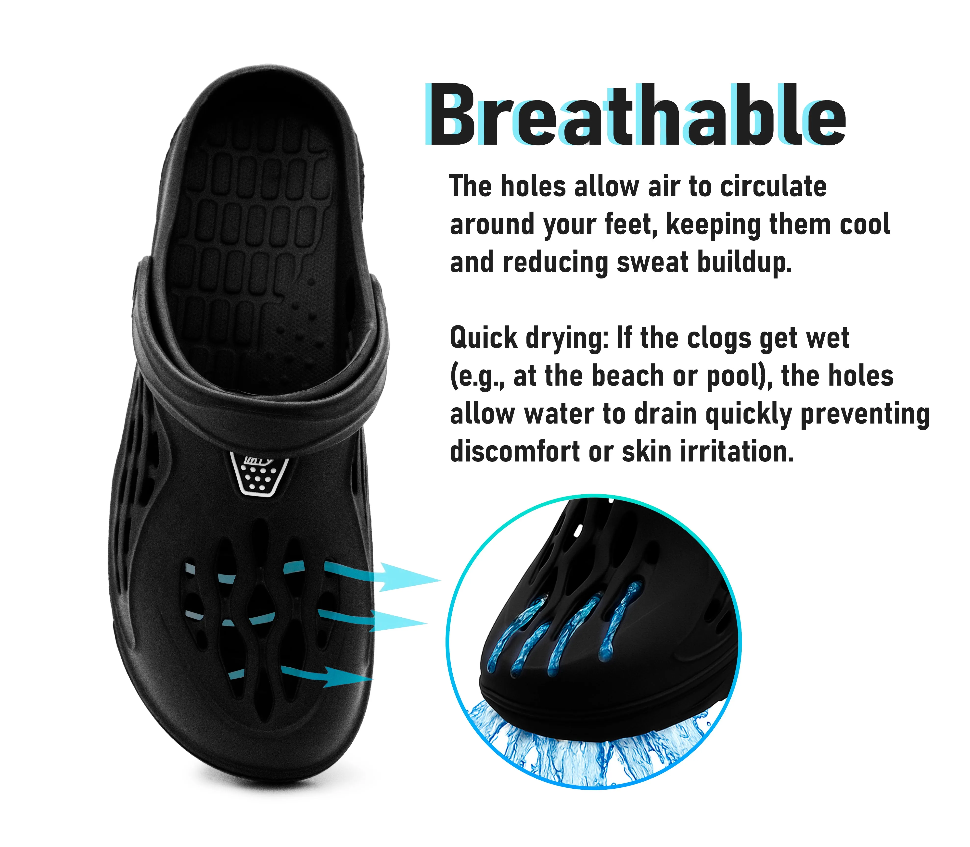 Ski Slippers Mens Clogs Breathable Lightweight EVA Garden Sandals Slippers Hospital Clog Pool Shower Holiday Beach Mule Water Shoes Black