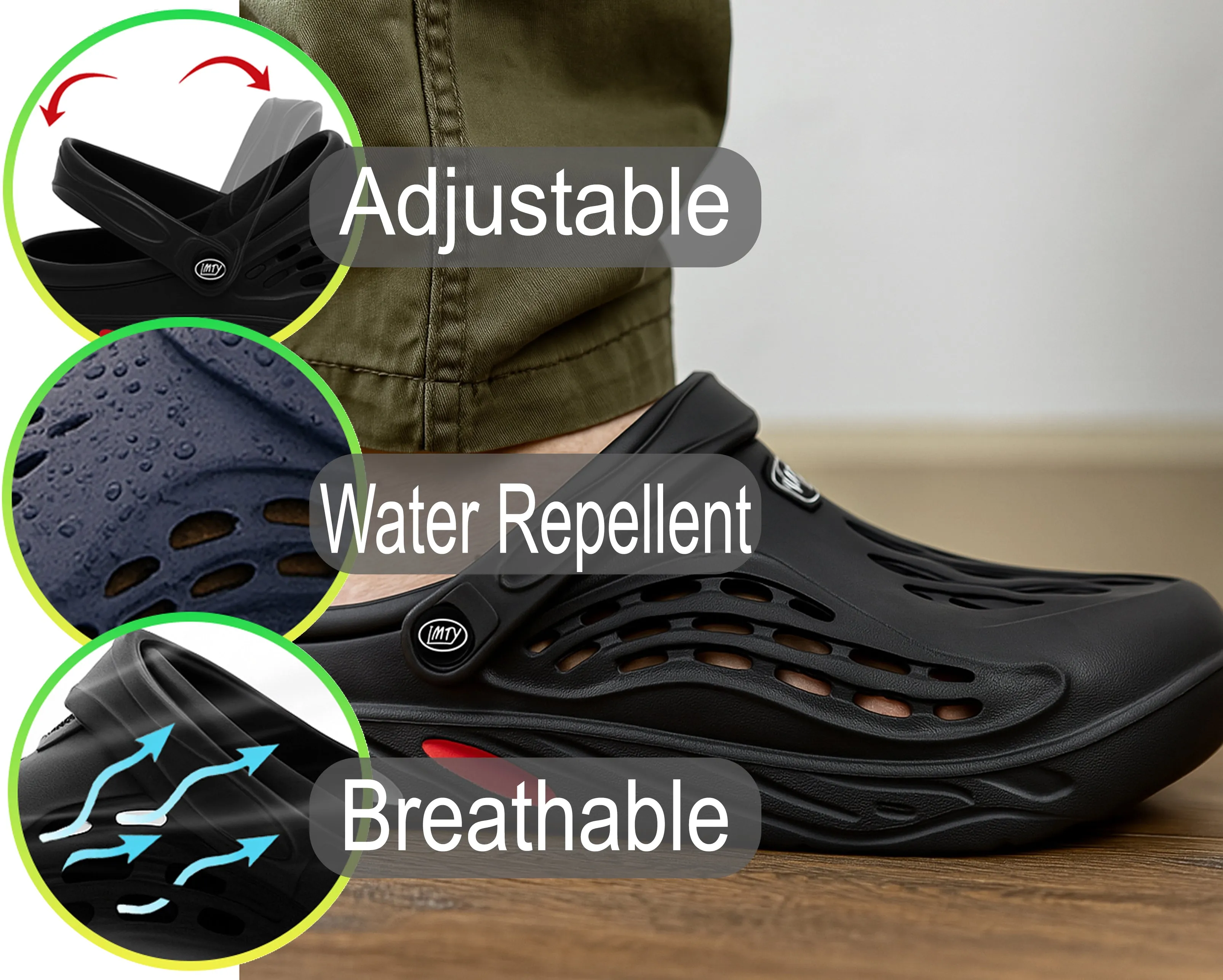 Mens Clogs Breathable Lightweight EVA Garden Sandals Slippers Hospital Clog Pool Shower Holiday Beach Mule Water Shoes Black Bottom Slippers