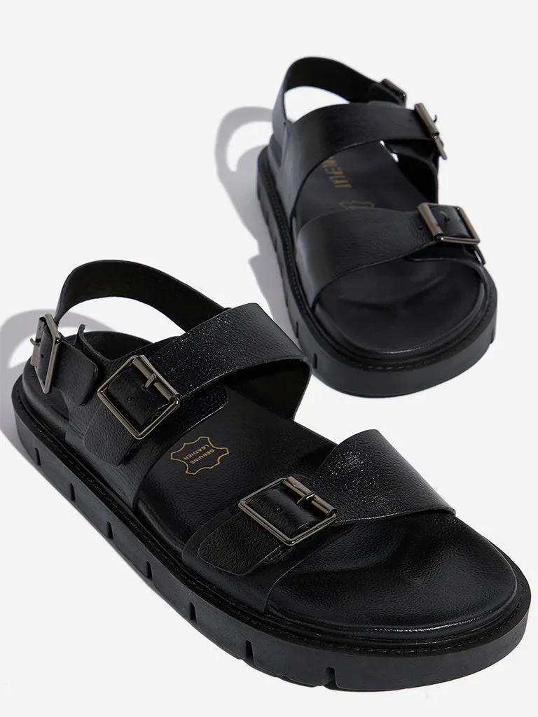 SOLEPLAY Black Dual-Strap Buckled Leather Sandals Barbados Vs Royal Barbados