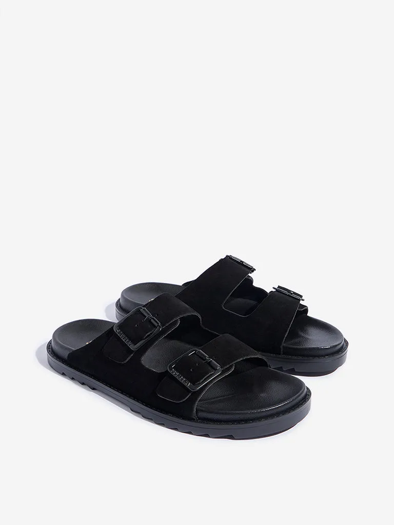 Formal Flat Sandals SOLEPLAY Black Dual-Strap Leather Sandals