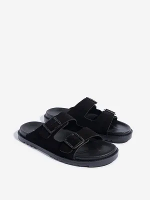 Designer Slide Sandals SOLEPLAY Black Dual-Strap Leather Sandals