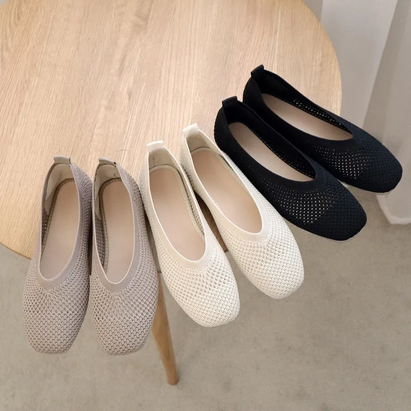 Women Casual Soft Breathable Mesh Flat Shoes Camel Flat Shoes