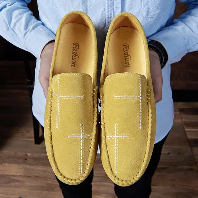 Spring Summer NEW Men's Loafers Comfortable Flat Casual Shoes Men Breathable Slip-On Soft Leather Driving Shoes Moccasins Pocket Flats Shoes