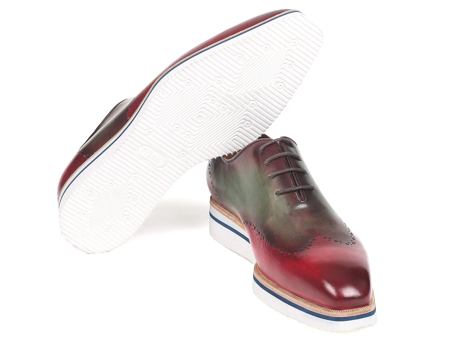 Sneakers Sneakers Casual Shoes Paul Parkman Men's Smart Casual Wingtip Oxfords Bordeaux & Green (ID#187-BRD-GRN)