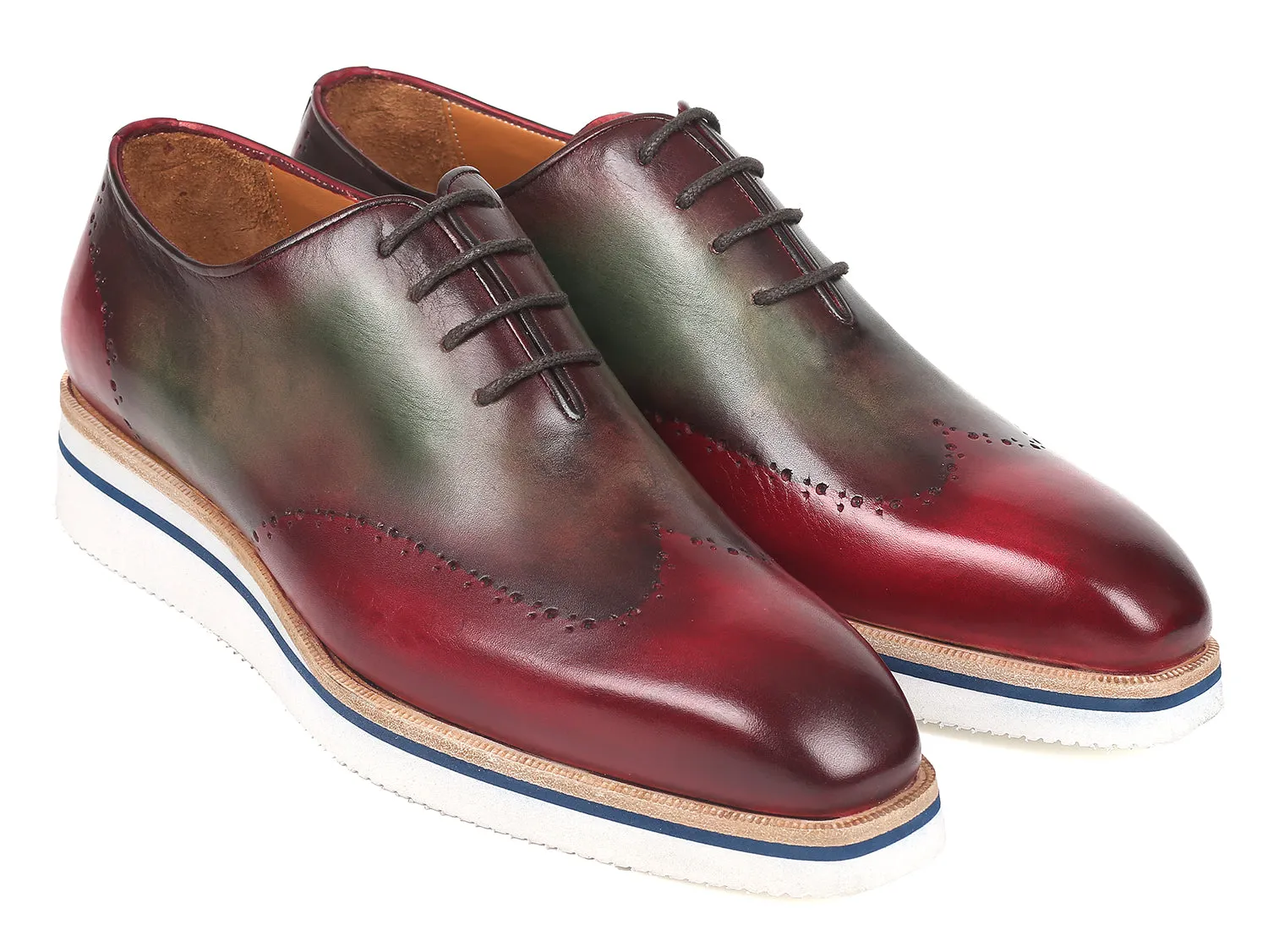 Paul Parkman Men's Smart Casual Wingtip Oxfords Bordeaux & Green (ID#187-BRD-GRN) Casual Plus Formal Shoes