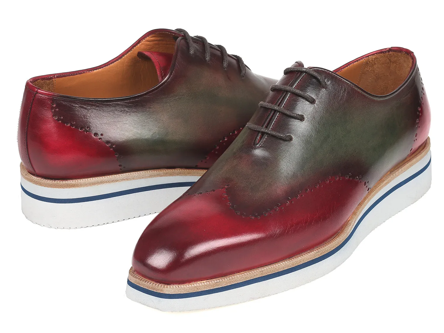 Footjoy Contour Casual Shoes Paul Parkman Men's Smart Casual Wingtip Oxfords Bordeaux & Green (ID#187-BRD-GRN)