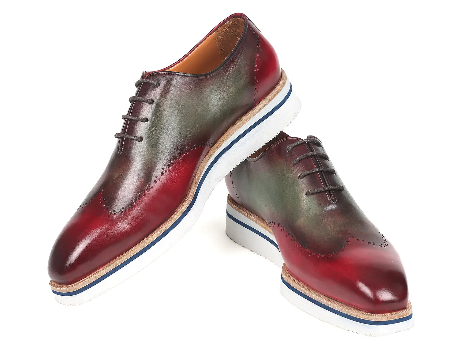 St Miler Casual Shoes Paul Parkman Men's Smart Casual Wingtip Oxfords Bordeaux & Green (ID#187-BRD-GRN)