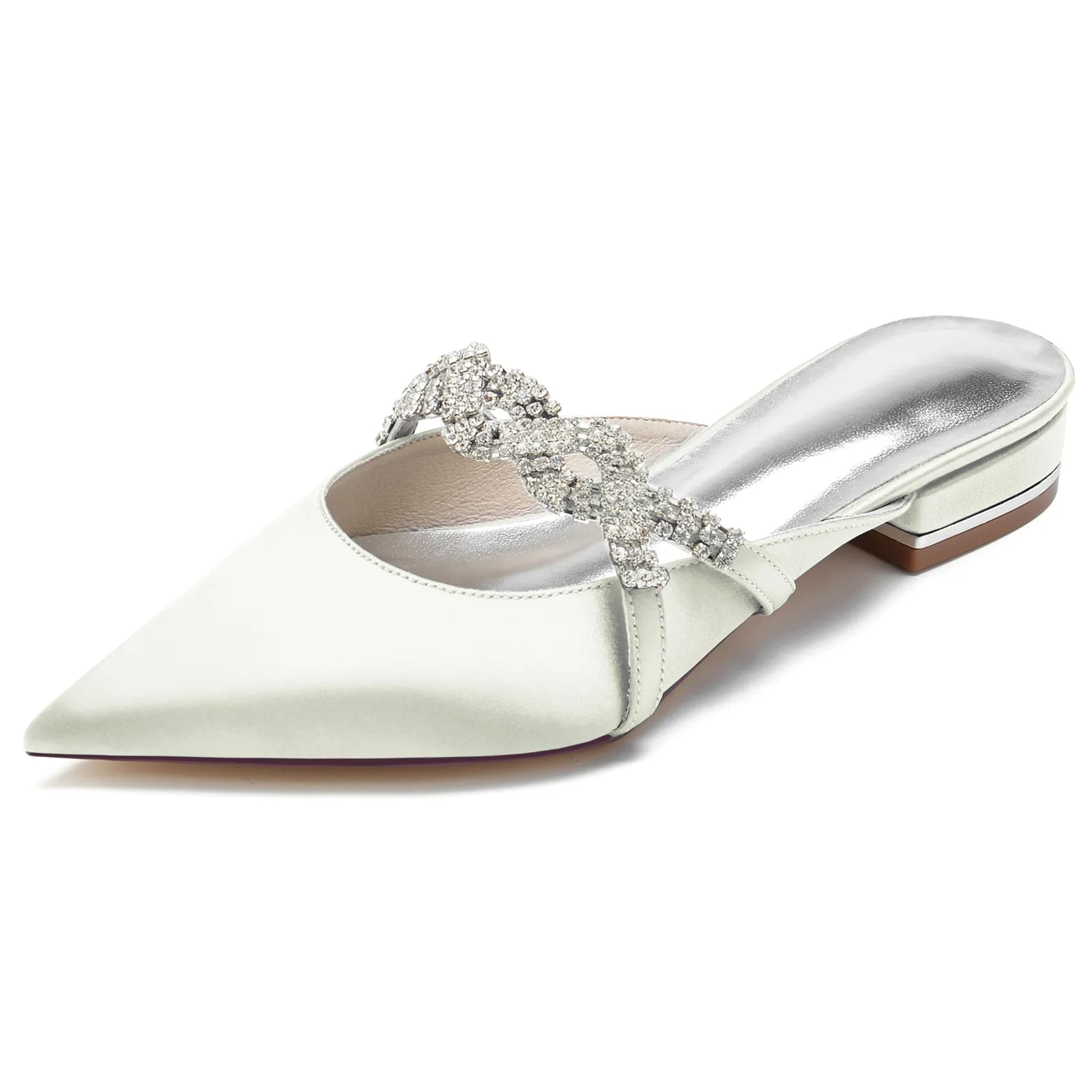 Women's Silk Satin With Closed Toe Flat Heel Rhinestone Wedding Shoes Dsw Flat Shoes