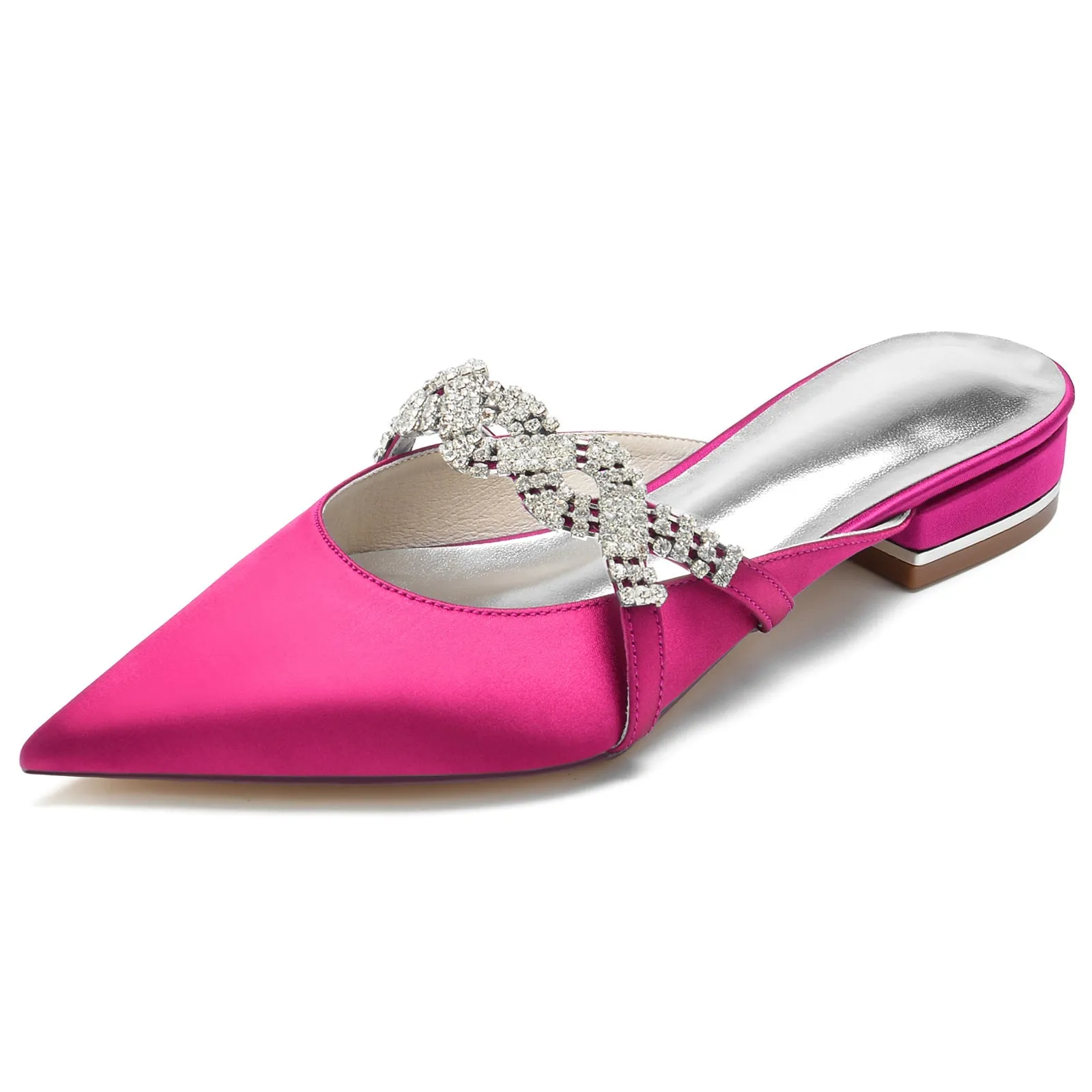 Women's Silk Satin With Closed Toe Flat Heel Rhinestone Wedding Shoes Athletic Flat Shoes