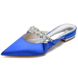 Velvet Flat Shoes Women's Silk Satin With Closed Toe Flat Heel Rhinestone Wedding Shoes