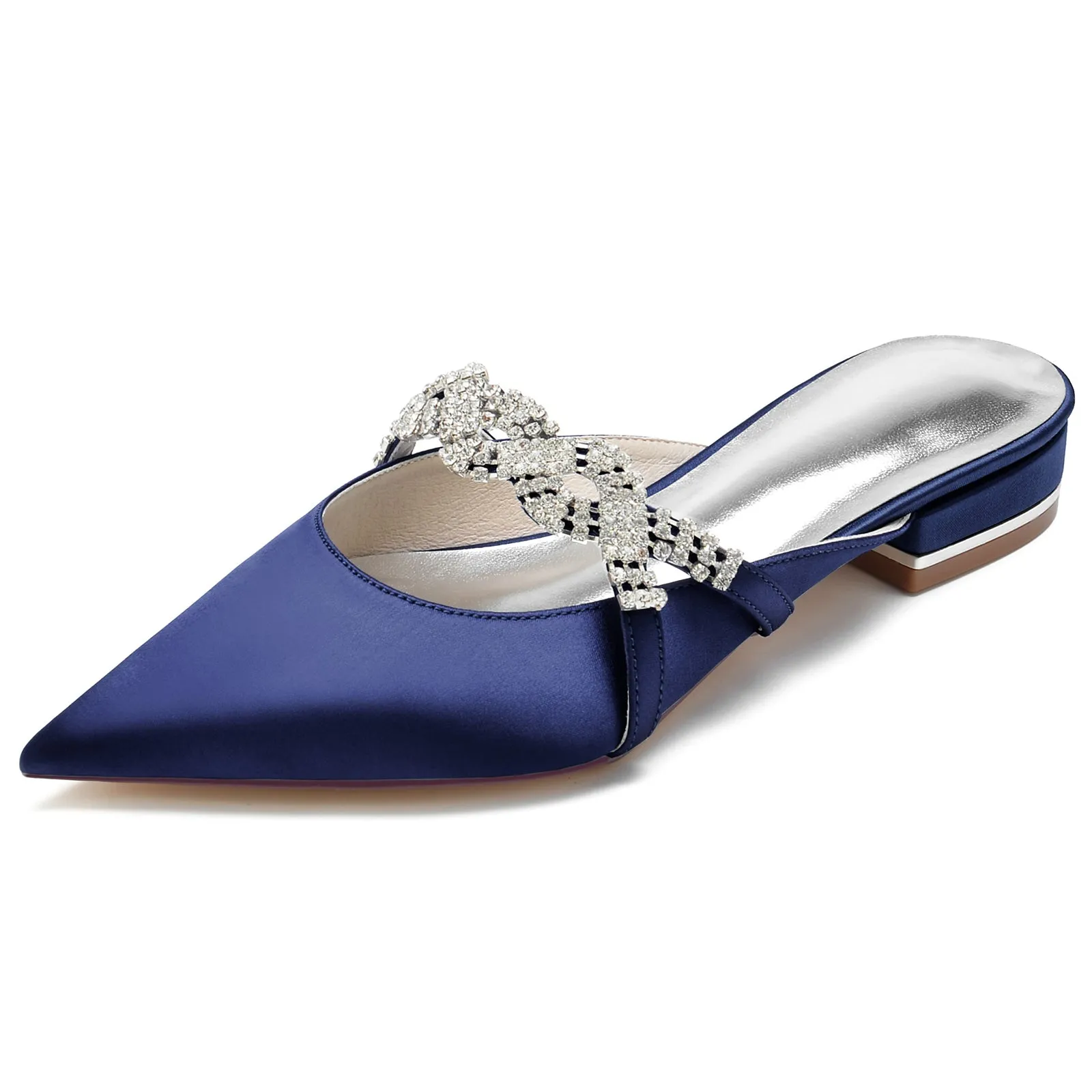 Cute Cheap Flats Shoes Women's Silk Satin With Closed Toe Flat Heel Rhinestone Wedding Shoes