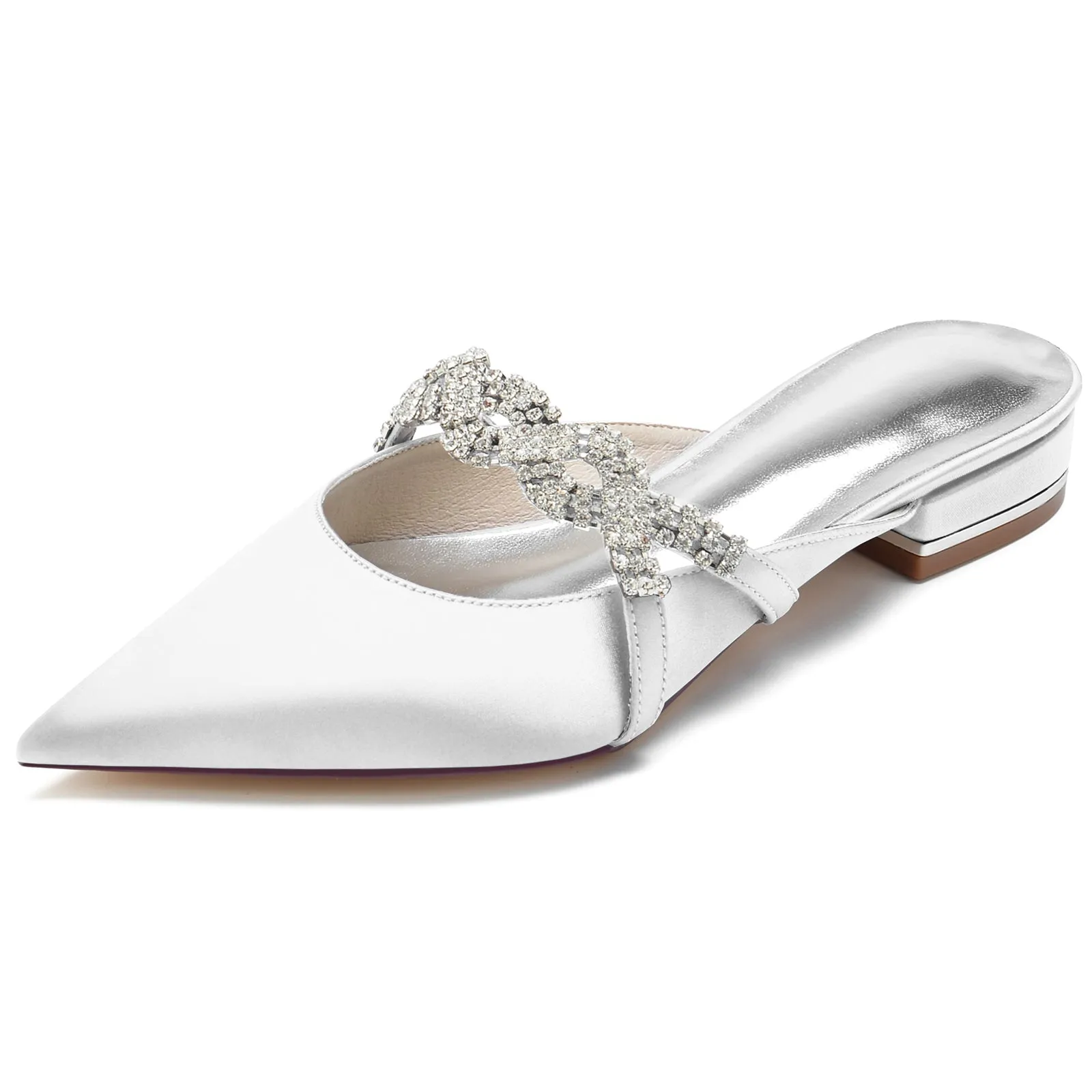 Soccer Shoes Flats Women's Silk Satin With Closed Toe Flat Heel Rhinestone Wedding Shoes