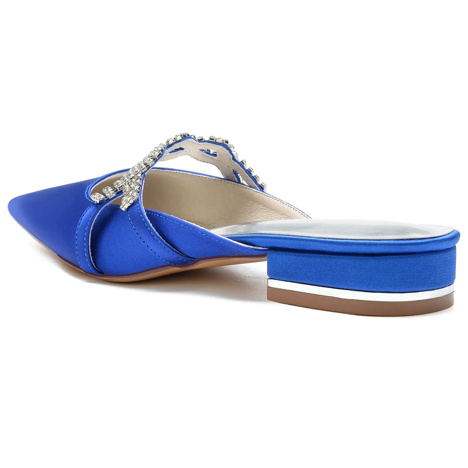 Women's Silk Satin With Closed Toe Flat Heel Rhinestone Wedding Shoes Wide Fit Flat Shoes