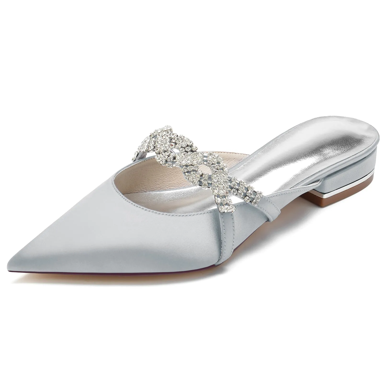 Sprinting Shoes Women's Silk Satin With Closed Toe Flat Heel Rhinestone Wedding Shoes