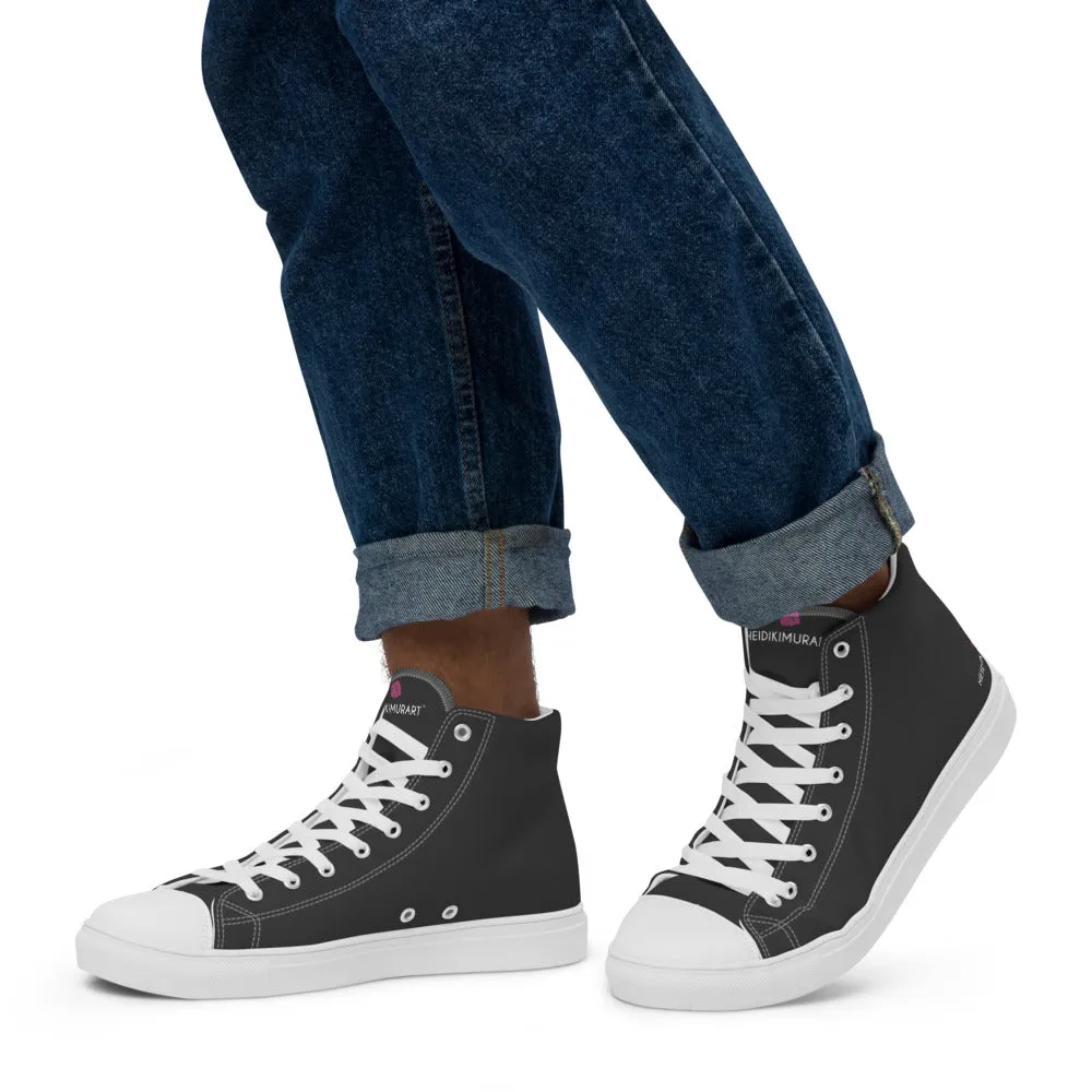 Graphite Grey Men's Sneakers, Solid Color Designer Canvas High Top Shoes For Fashionable Men Western Dresses For Boots