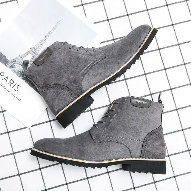 Knit Boots Suede Leather Boots Men Shoes Autumn Shoes Fashion Chelsea Boots Leather Business Dress Ankle Boots   S4540820