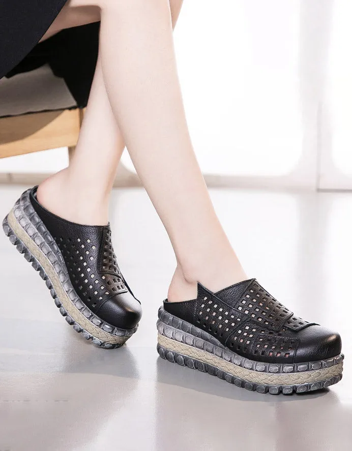 Flat Strappy Shoes Summer Retro Hollow Platform Slippers