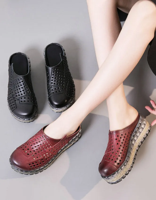 Flat Pedal Boa Shoes Summer Retro Hollow Platform Slippers