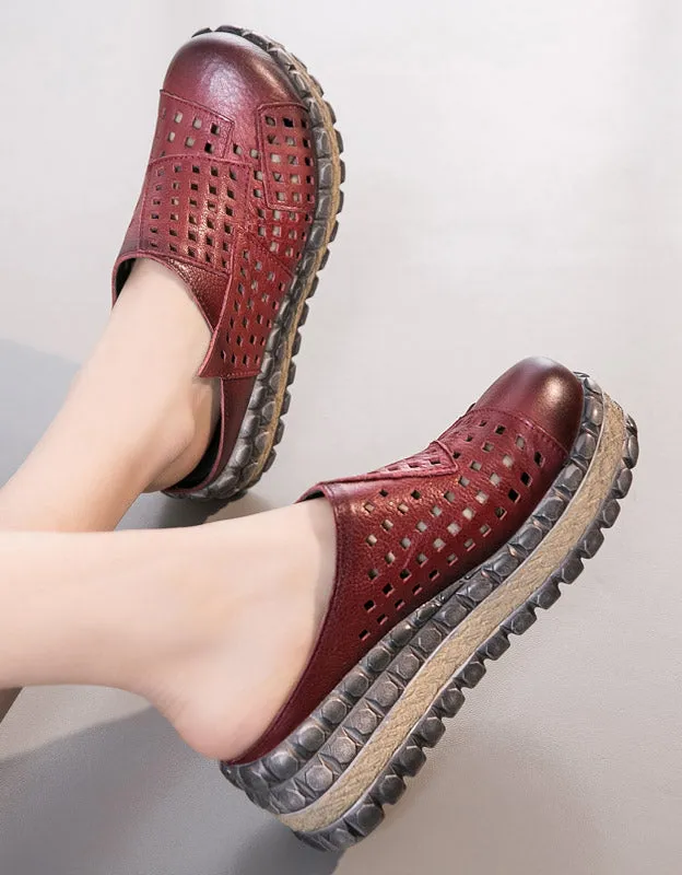 Summer Retro Hollow Platform Slippers Shoes Wide Flat Feet