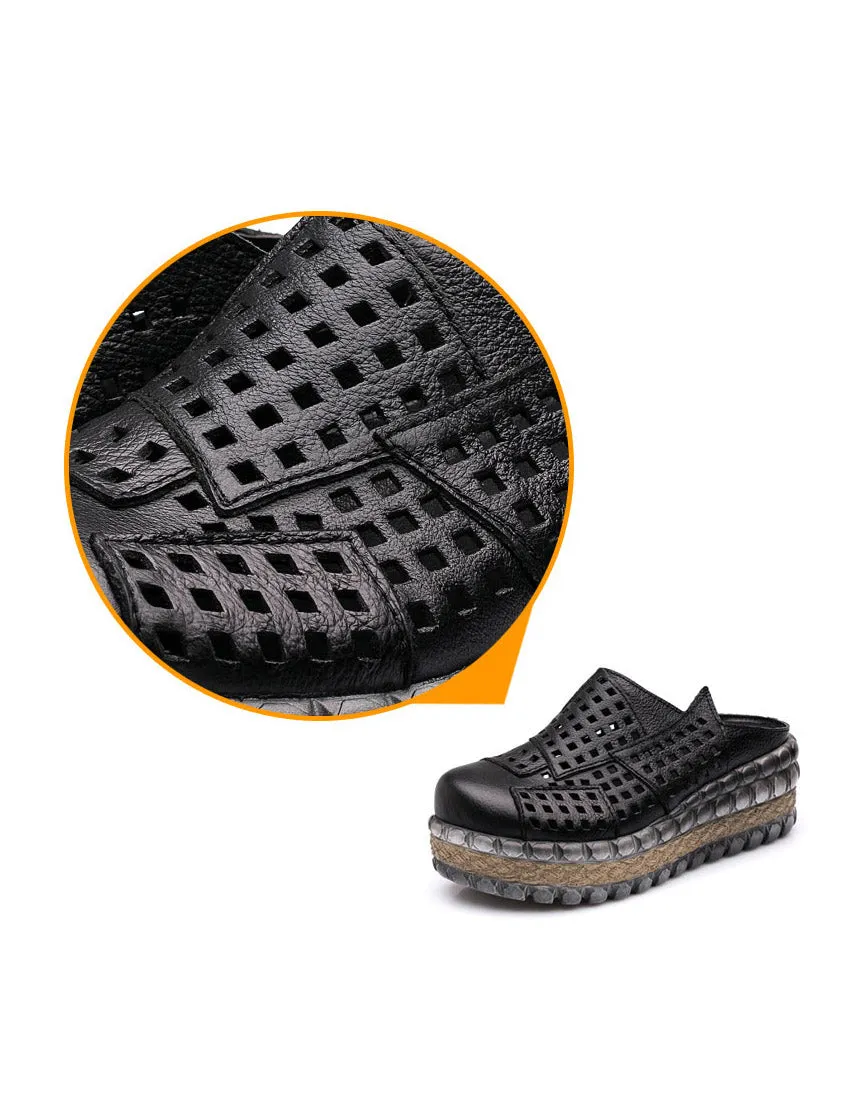 Flat Shoes Square Crystal Summer Retro Hollow Platform Slippers