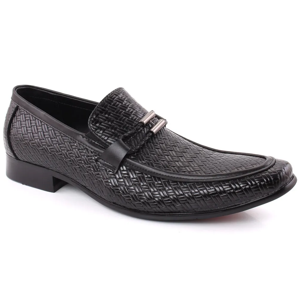 Men MACKLIN Moc Toe Buckle Embossed Woven Textured Loafer Shoes Best Flat Shoes For Squatting