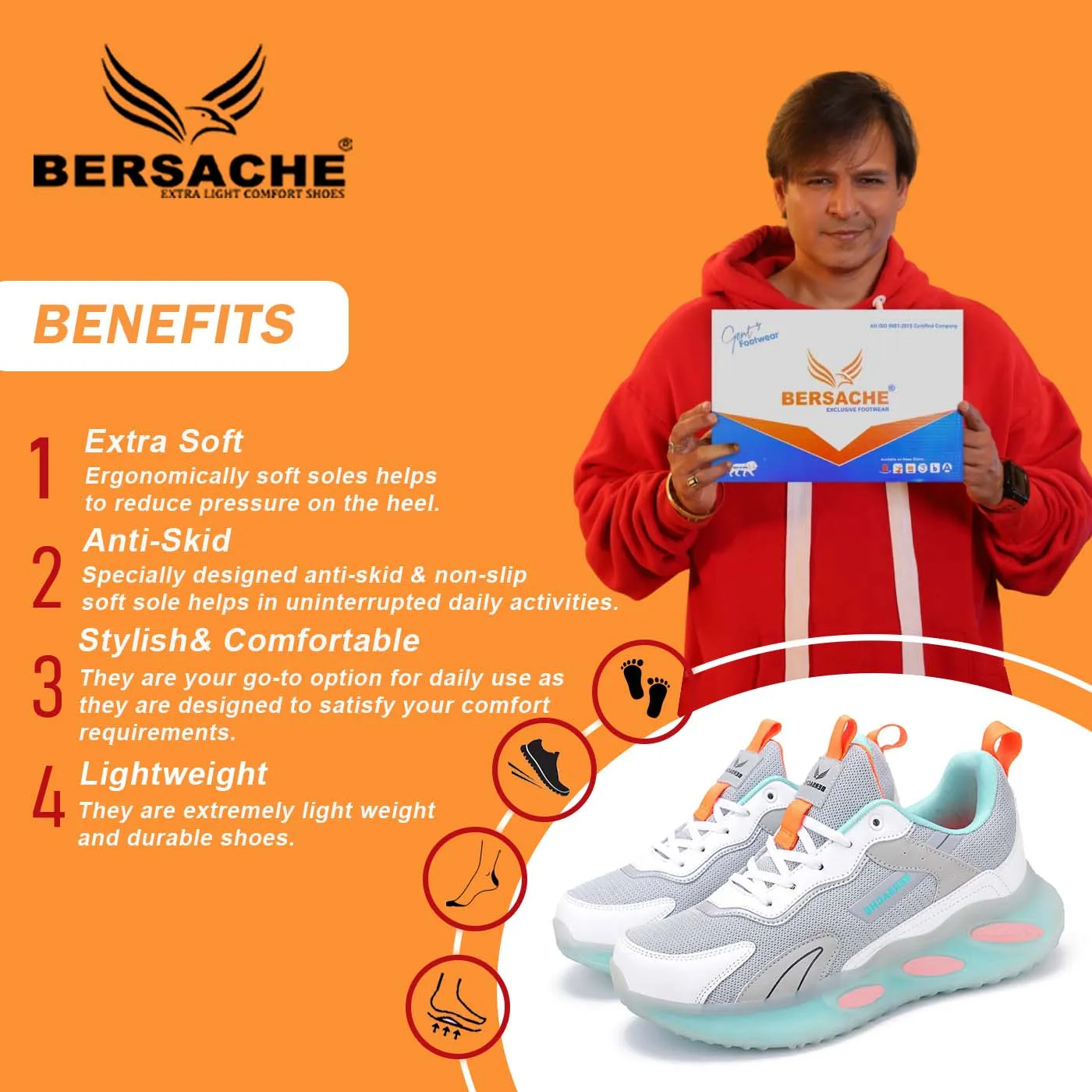 Cold Weather Hiking Shoes Bersache Lightweight Sports Running Shoes For Men Grey-9050