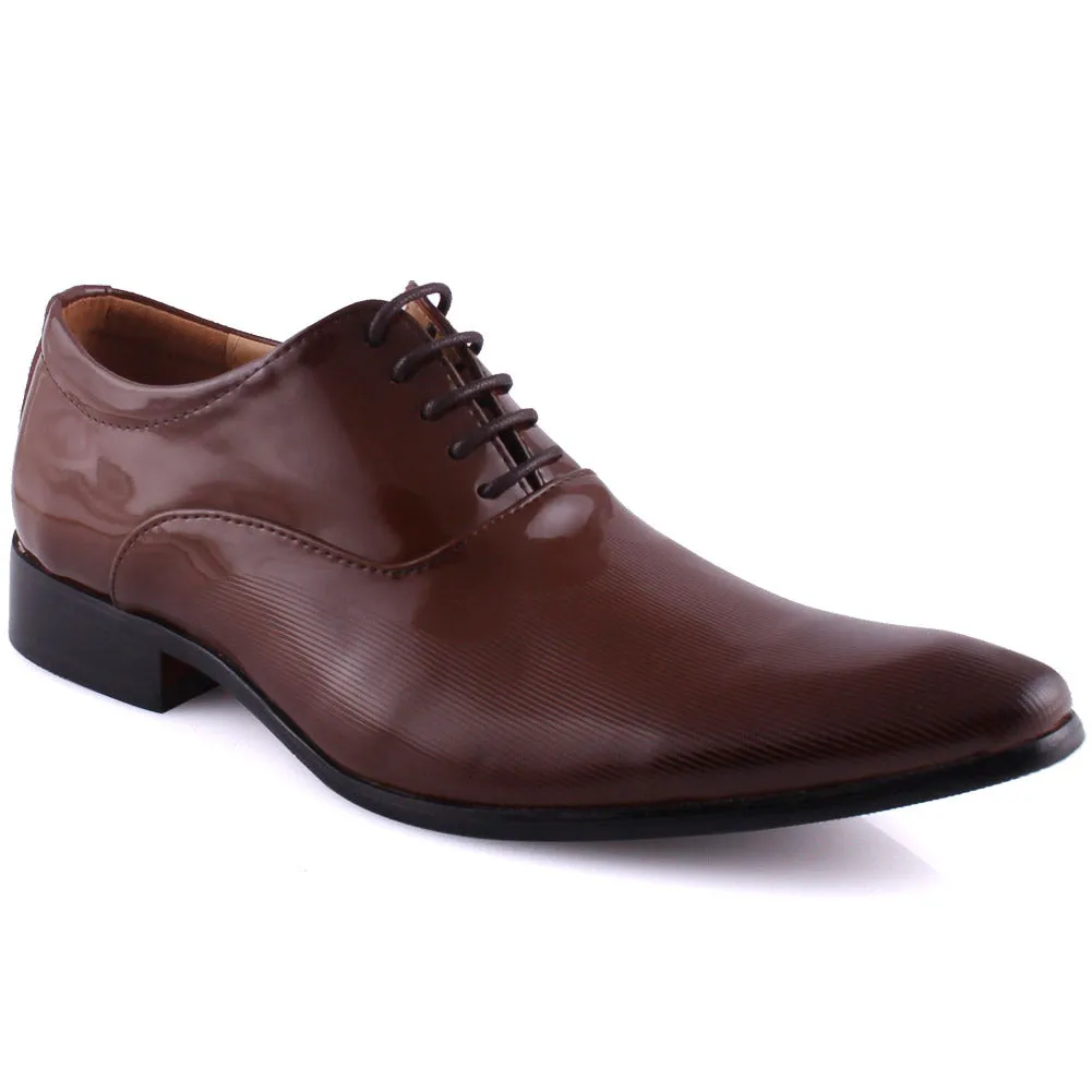 Flat Bottomed Shoes Men' s"ALAN" Patent Leather Plain Toe Oxford Dress Shoes