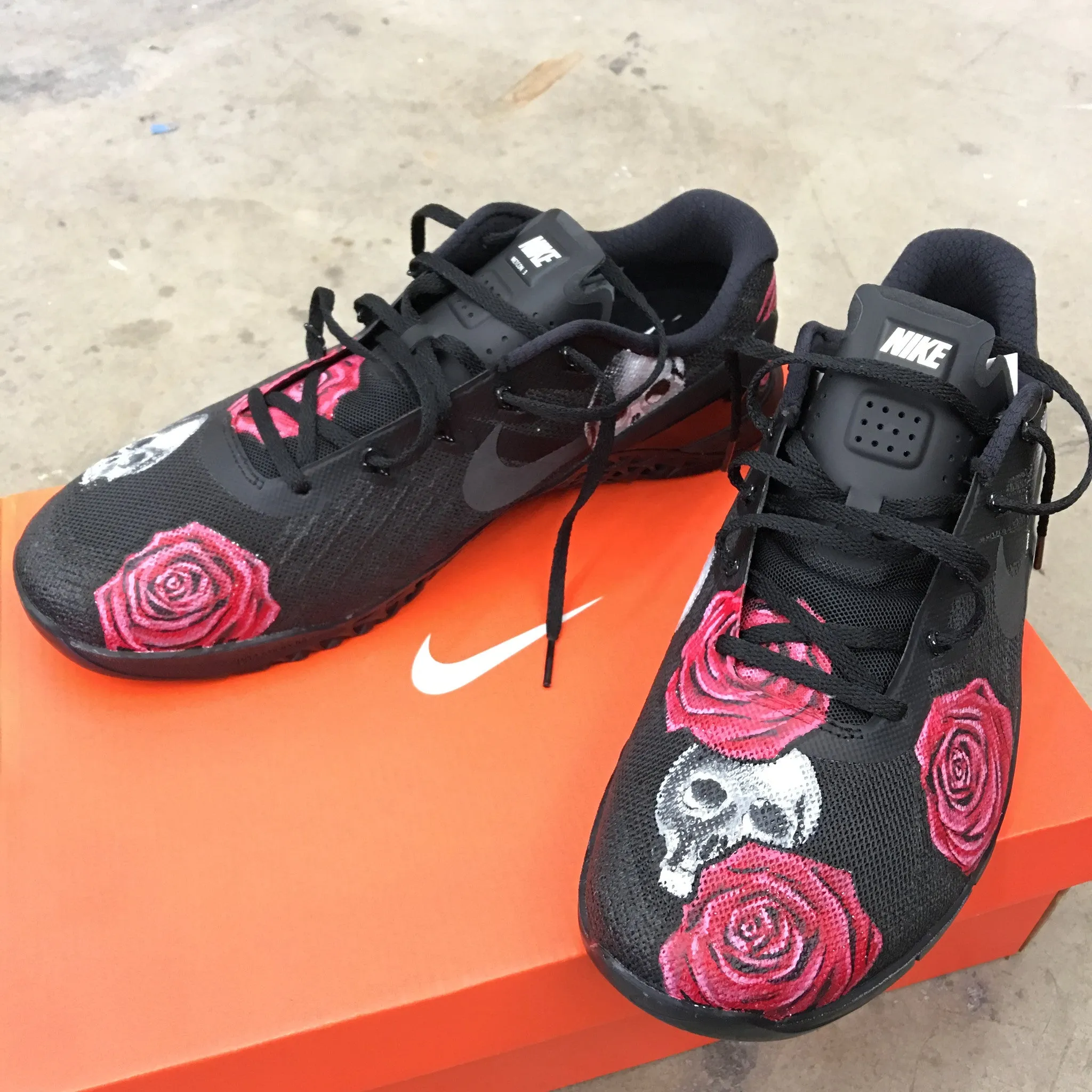 Custom Hand Painted Skull & Rose Nike Metcon Crossfit Shoe Asics Collab Shoes