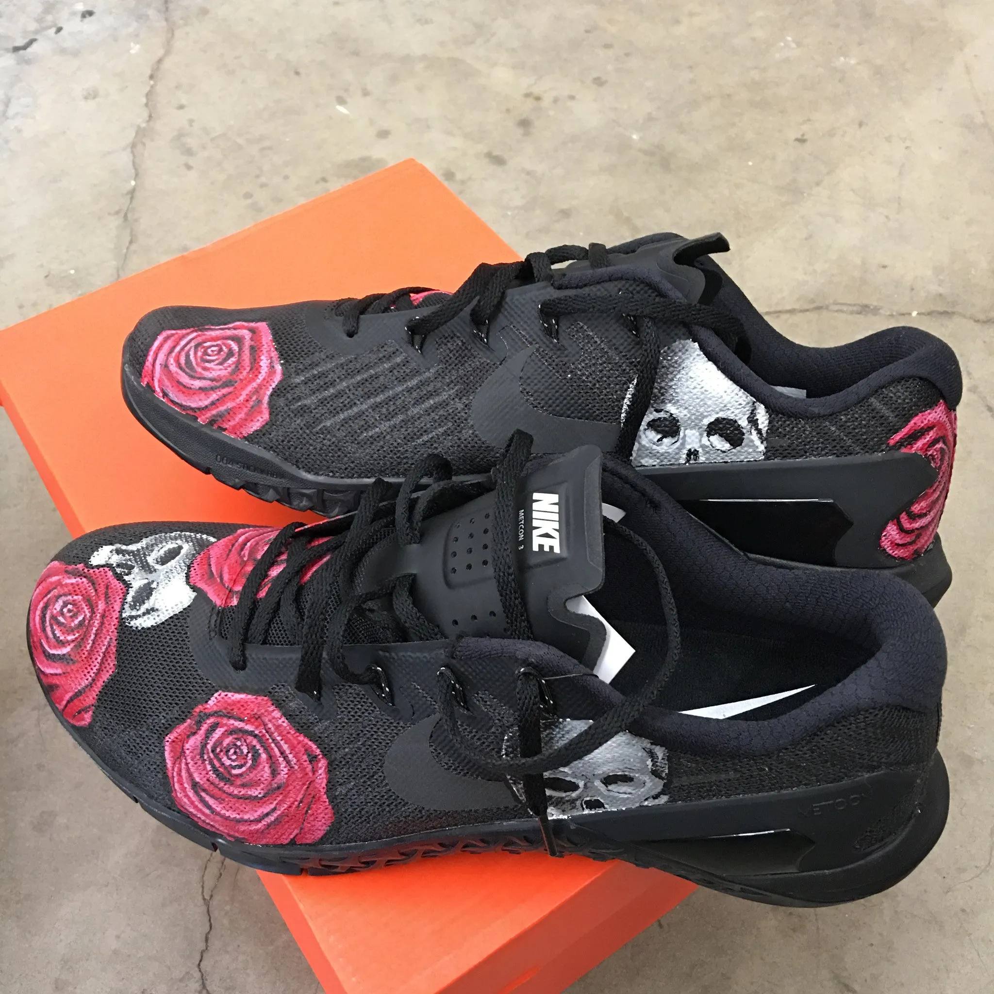 Custom Hand Painted Skull & Rose Nike Metcon Crossfit Shoe Asics Matflex 7 Wrestling Shoes