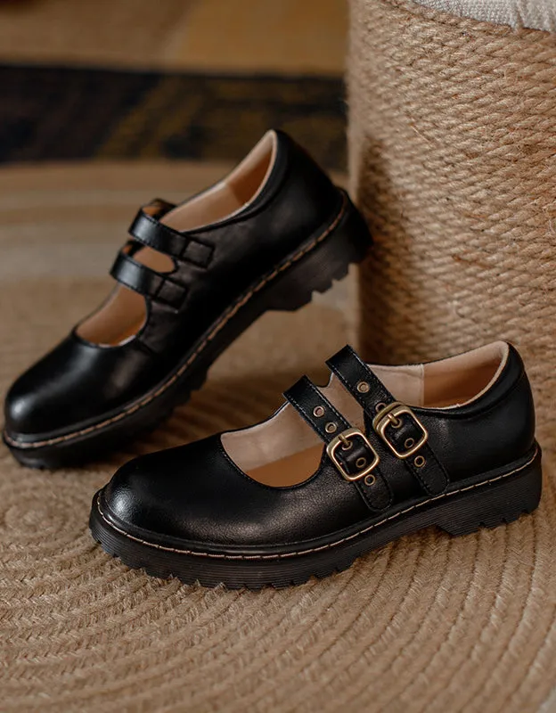 Front Double Buckle Vintage Mary Jane Shoes Summer Flat Shoes
