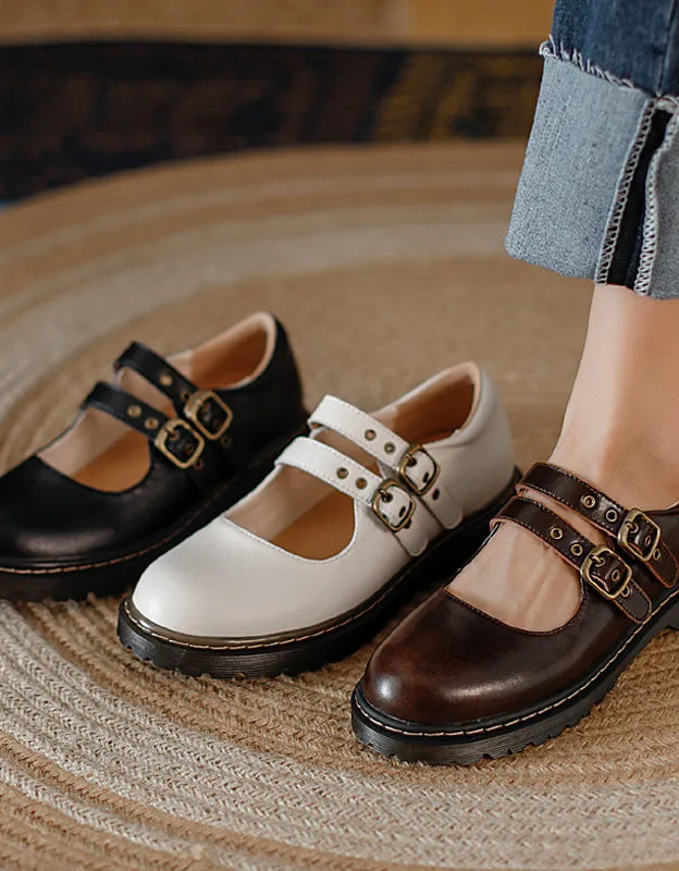 Cheap Shoes Front Double Buckle Vintage Mary Jane Shoes
