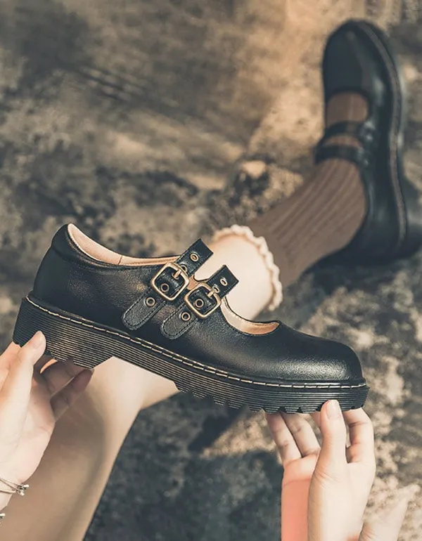Flat Shoes For Training Front Double Buckle Vintage Mary Jane Shoes
