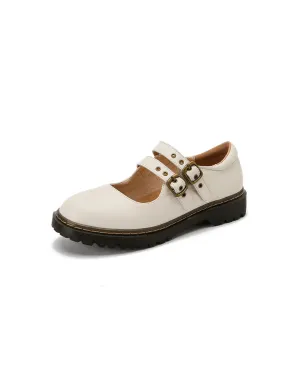 Front Double Buckle Vintage Mary Jane Shoes Square Flat Shoes