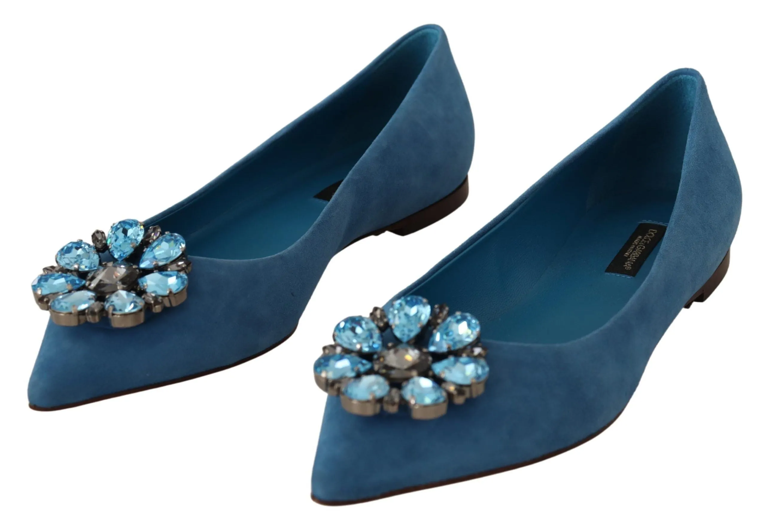 Dolce & Gabbana Elegant Crystal-Embellished Suede Flats Slingback Flats Shoes