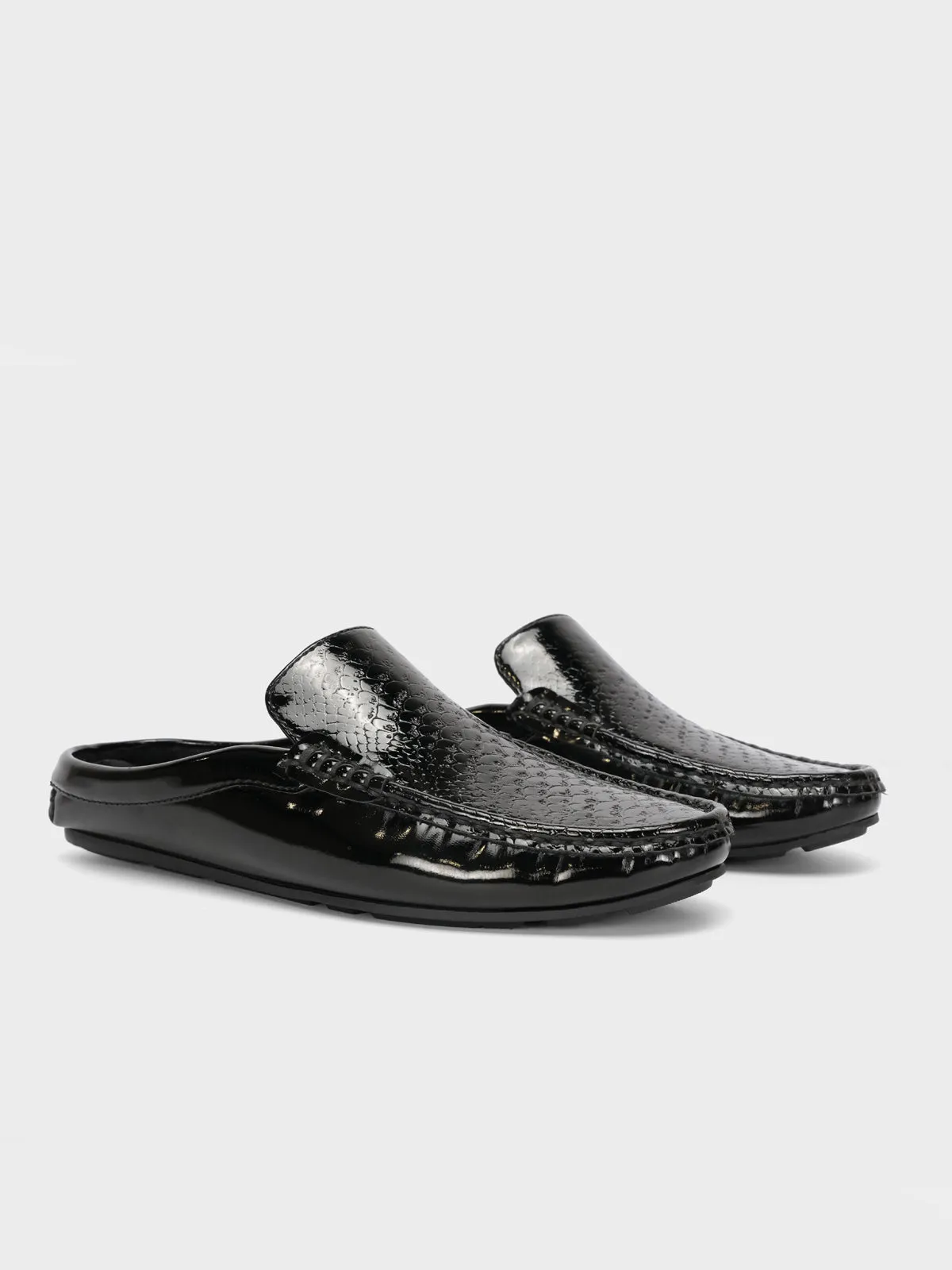 Men's "VIRDOX" Leather Rounded Toe Slip On Shoes Backless Flat Shoes