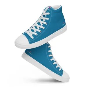 Teal Blue Men's High Tops, Solid Color Best Mens high top canvas shoes Jb Dillon Boots